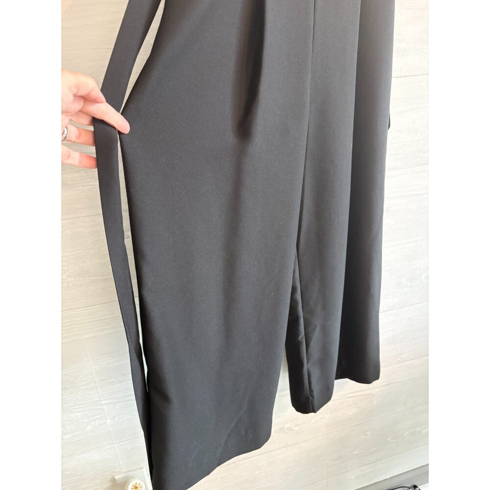 Banana Republic Black Crepe Halter Top Jumpsuit Super Wide Legs Pockets 0 - Picture 5 of 10